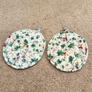 Longaberger White Vine Tea For Two Pot Holders 2 Vintage Cottagecore Country